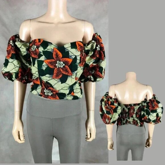 Handmade African Off-Shoulder Crop Top Size Large - Picture 2 of 7